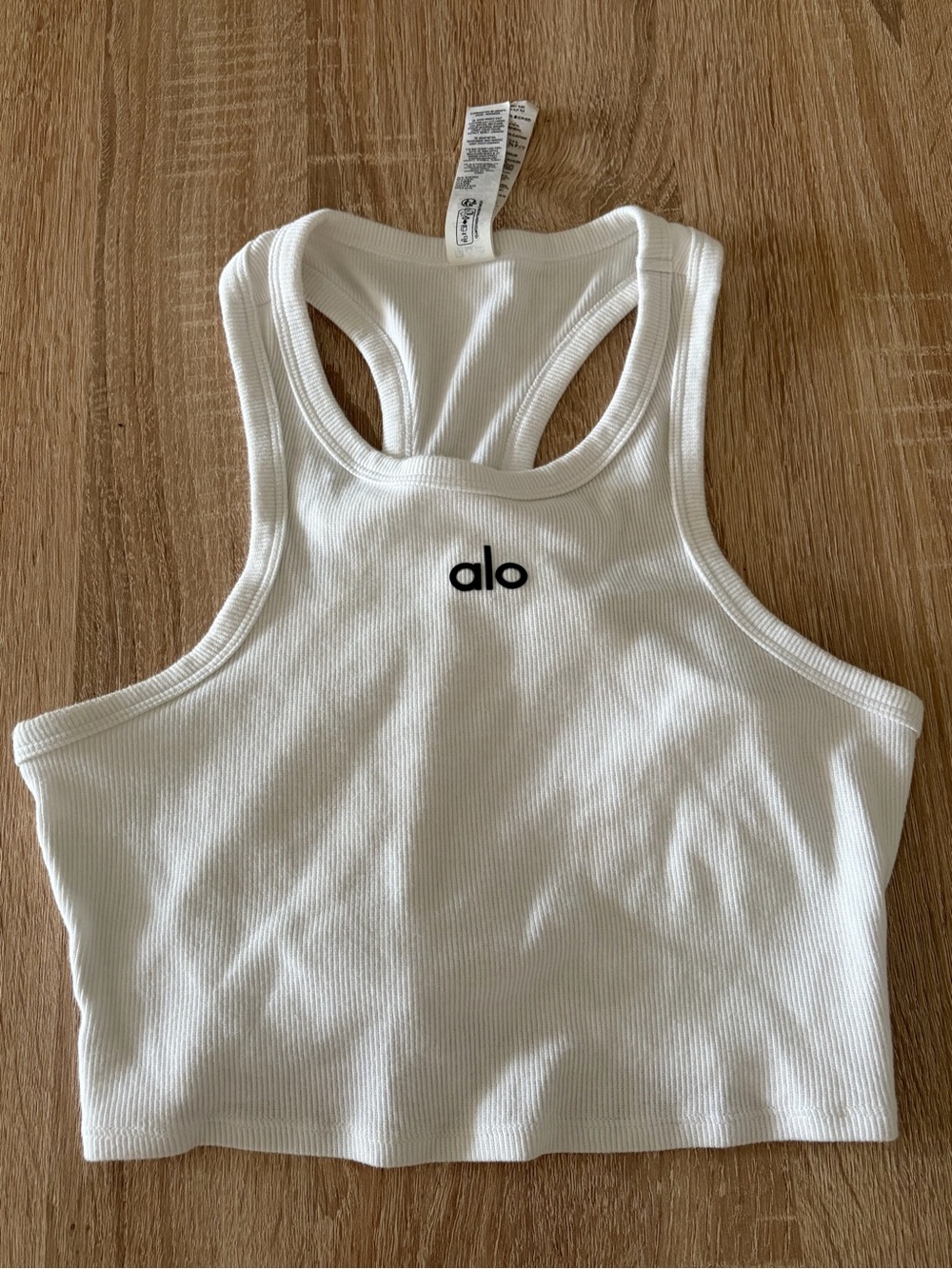 ALO Yoga White Ribbed Racerback Crop Tank